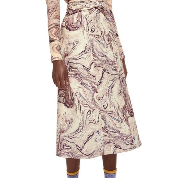 NWT Scotch & Soda satin-like abstract marble print A-line midi skirt, M - Picture 3 of 10